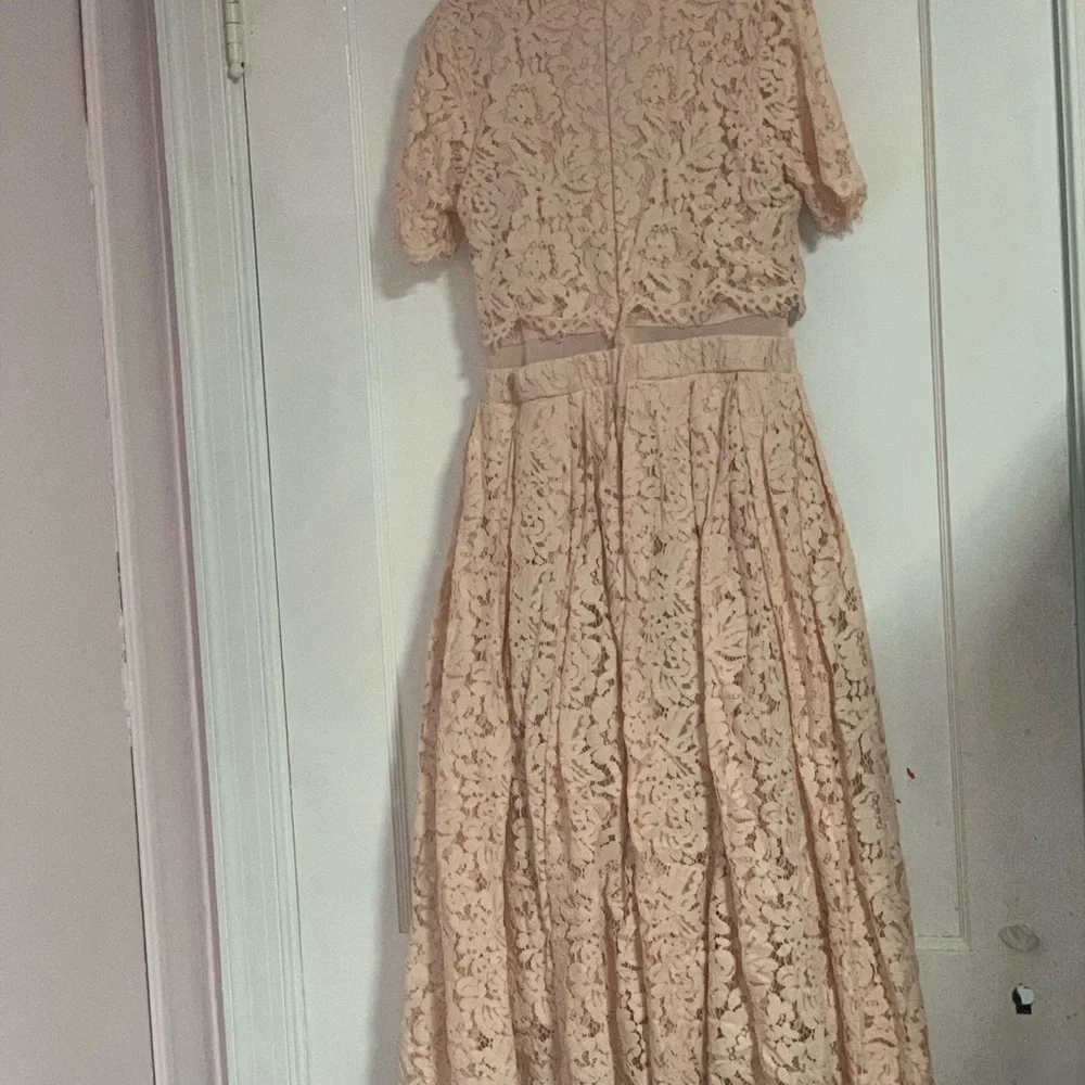 Maniju Blush Lace Midi Dress Size S Sheer Net Panel Formal Gown Back Zipper - Picture 2 of 14
